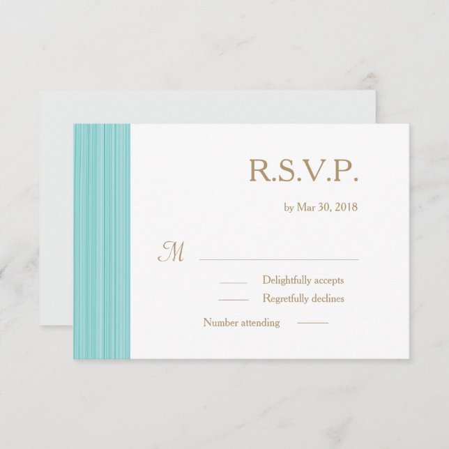 Invitation Mariage en or turquoise blanc subtil rayures (Devant / Derrière)