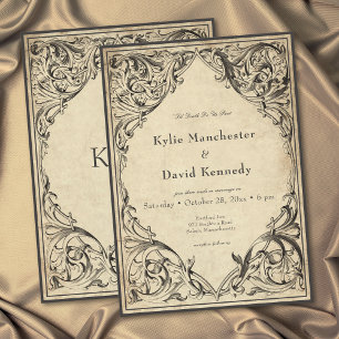 Invitation Mariage en parchemin noir jusqu'à la mort Vintage