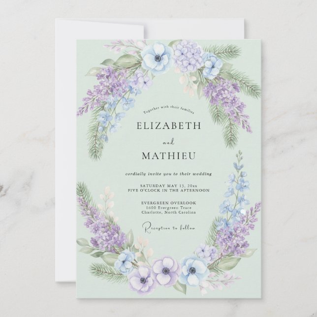 Invitation Mariage en Periwinkle Wisteria Mousse de Mer (Devant)
