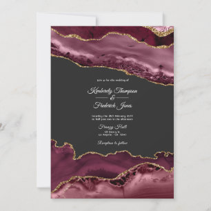 Invitation Mariage en pierre d'agate Burgundy et Or