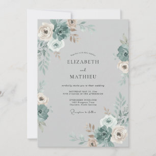 Invitation Mariage en Pivoine Champagne Acier