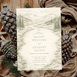 Invitation Mariage en pleine nature avec paysage montagneux e