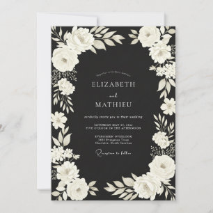 Invitation Mariage en Ranunculus Eucalyptus Ivoire Noir