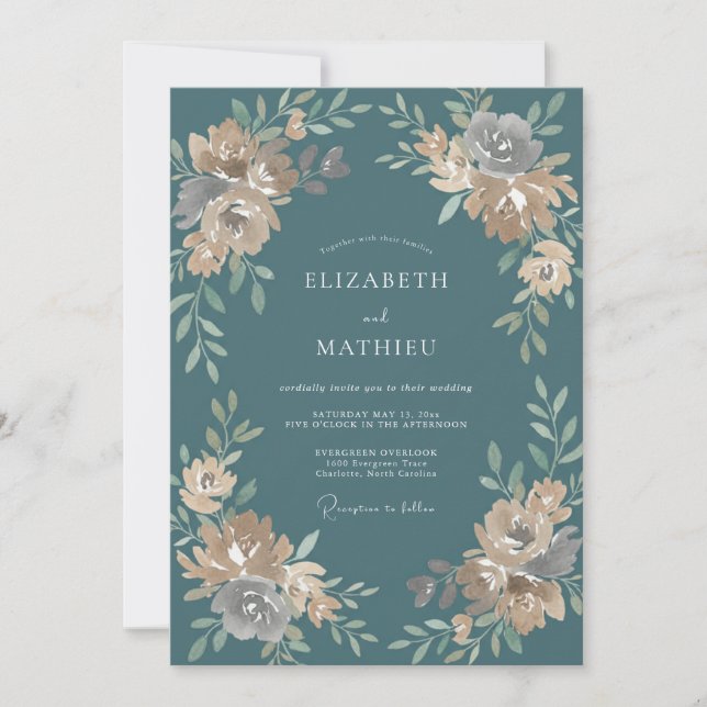 Invitation Mariage en Ranunculus Eucalyptus Sarcelle d'Acier (Devant)