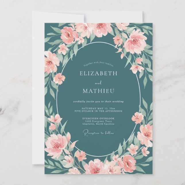 Invitation Mariage en Ranunculus Rose Acier et Eucalyptus (Devant)