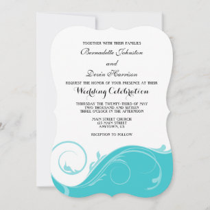 Invitation Mariage en serrure florale turquoise invite
