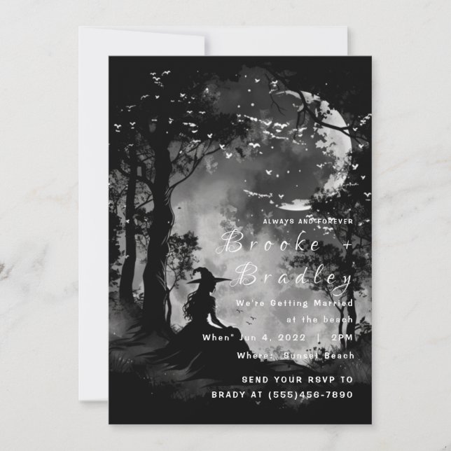 Invitation Mariage en silhouette de forêt noir et blanc (Devant)