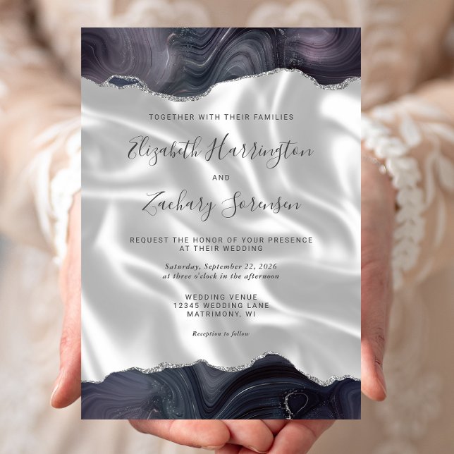 Invitation Mariage en soie blanc gris gris foncé (Créateur téléchargé)