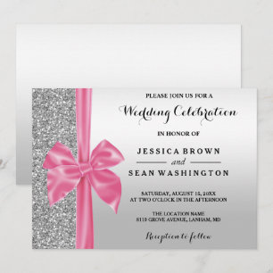 Invitation Mariage en Soie Romantique avec Nœud et Paillettes