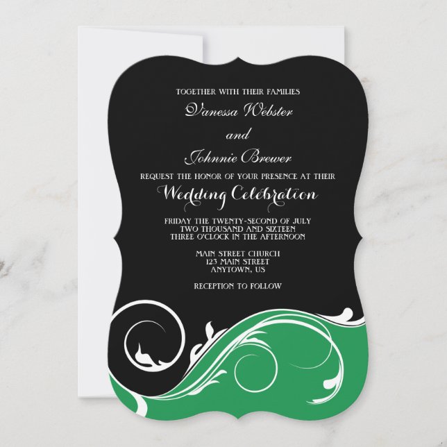 Invitation Mariage en support noir vert pour la boucle (Devant)