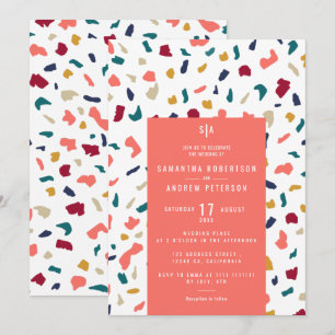 Invitation Mariage en terrazzo mosaïque de marbre corail bril