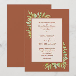 Invitation Mariage en terre cuite à feuillage botanique