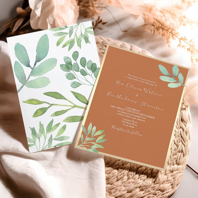 Invitation Mariage en terre cuite botanique orange brûlé (Créateur téléchargé)