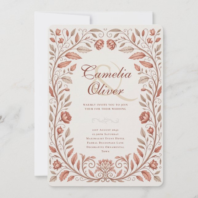 Invitation Mariage en terre cuite botanique victorienne (Devant)