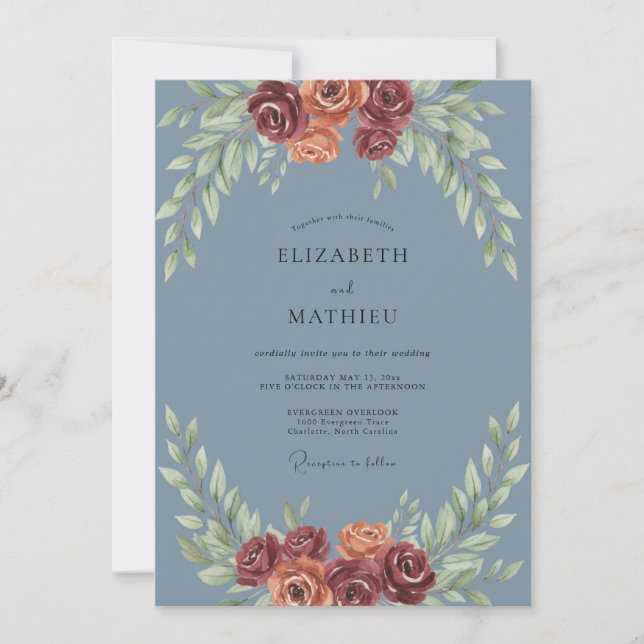 Invitation Mariage en terre cuite d'acier feuillu (Devant)