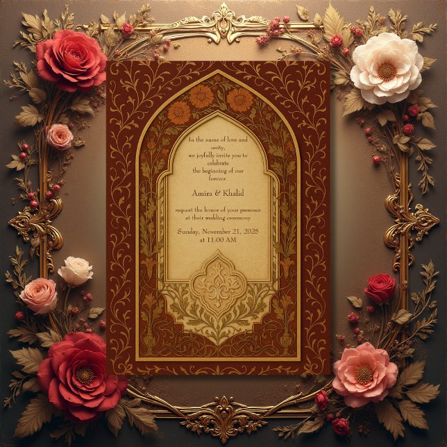 Invitation mariage en terre cuite dorée Arabian Floral Arch (Créateur téléchargé)