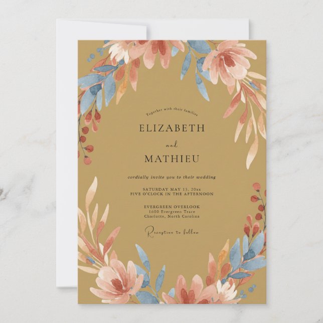 Invitation Mariage en terre cuite dorée peinte (Devant)