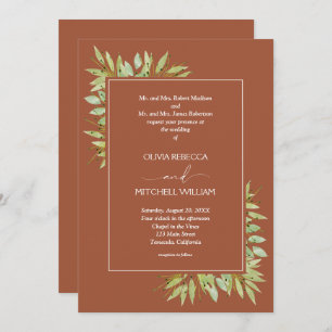 Invitation Mariage en terre cuite du feuillage botanique