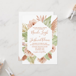 Invitation Mariage en terre cuite floral boho, palmiers et pa