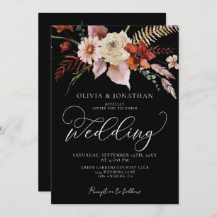 Invitation Mariage en terre cuite noire foncée Moody Fall