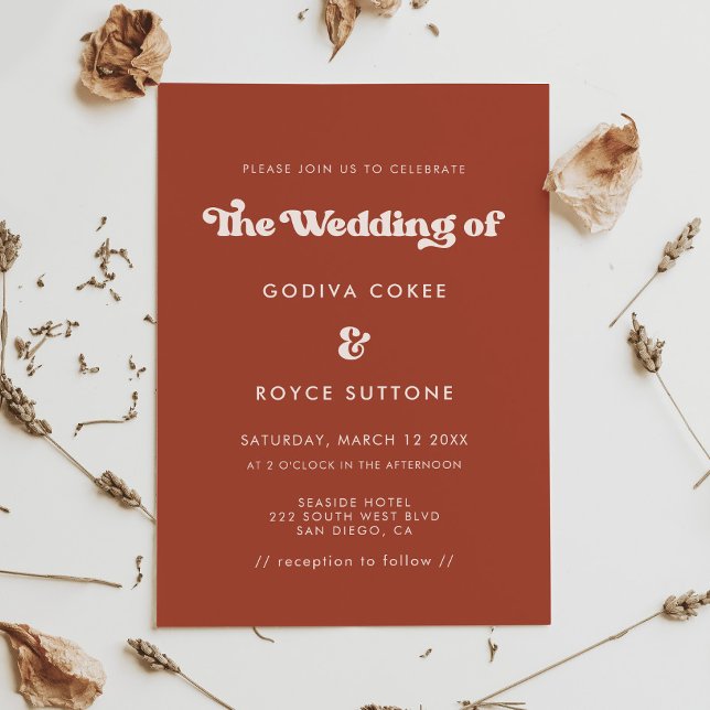 Invitation Mariage en terre cuite rétro élégant (Créateur téléchargé)