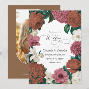 Invitation Mariage en terre cuite, rose du désert et avoine p