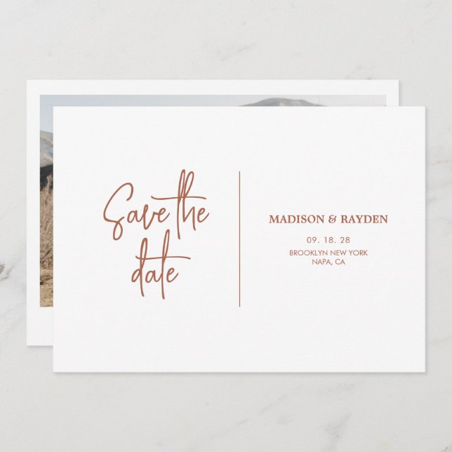 Invitation Mariage en terre cuite simple de rouille Photo (Devant / Derrière)