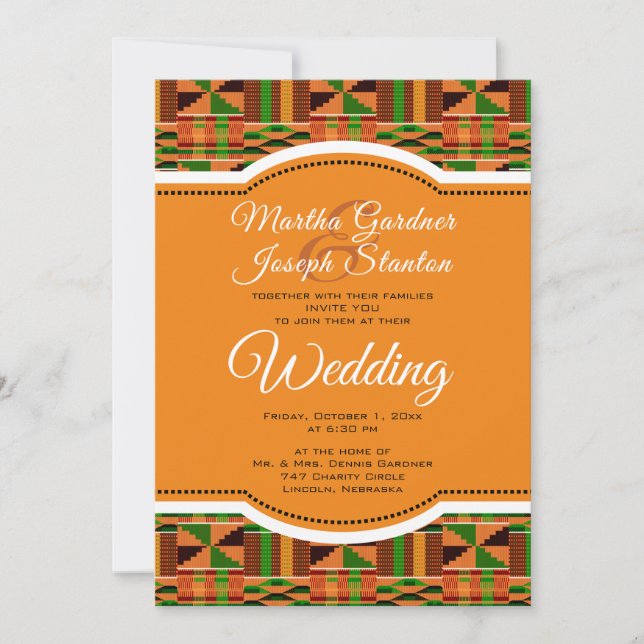 Invitation Mariage en tissu africain classique Kente (Devant)