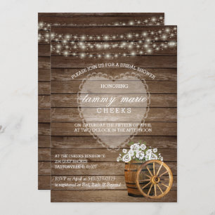 Invitation Mariage en tonneau rustique en bois avec fleurs bl