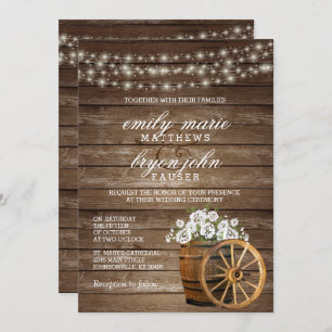 Invitation Mariage en tonneau rustique en bois avec floral bl
