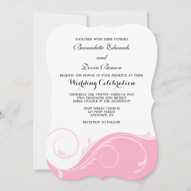 Invitation Mariage en torse rose floral (Devant)