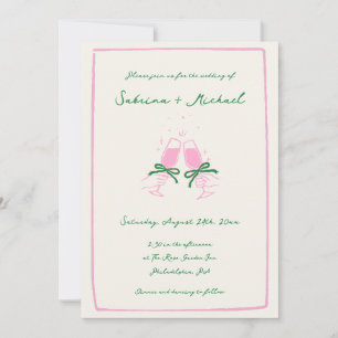 Invitation Mariage en verre blanc vert et rose main