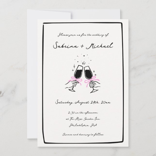 Invitation Mariage en verre de fond noir blanc blanc blanc bl (Devant)