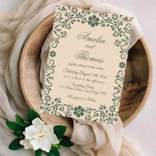 Invitation Mariage en vert beige Talavera  (Créateur téléchargé)