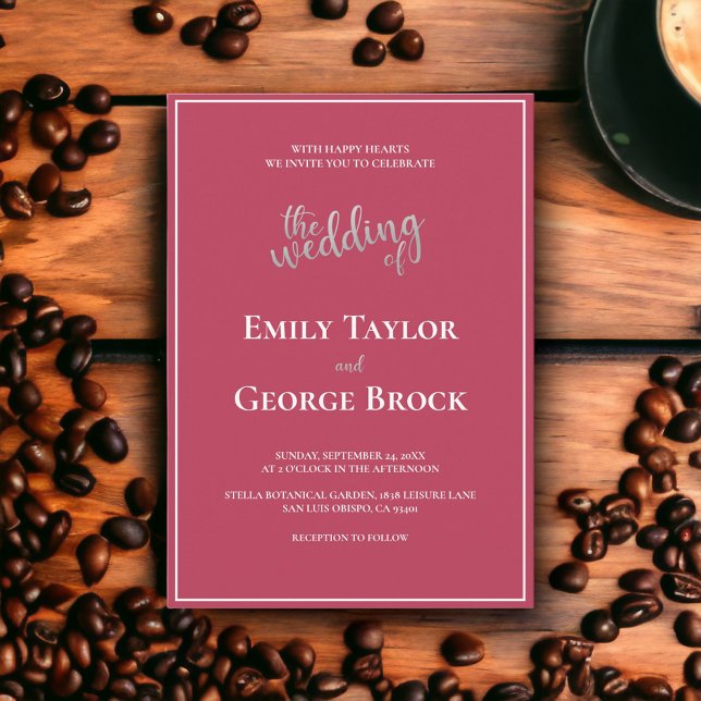 Invitation Mariage encadré Magenta Simple Moderne (Créateur téléchargé)