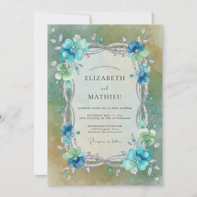 Invitation Mariage Enchanté Aqua Éthéré (Devant)