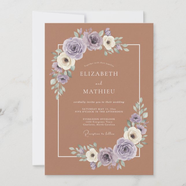 Invitation Mariage Enchanté aux Fleurs de Lavande (Devant)