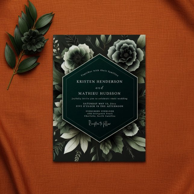 Invitation Mariage Enchanté Botanique Sarcelle Profonde (Créateur téléchargé)