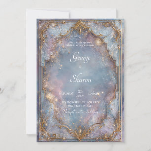 Invitation Mariage Enchanté Céleste Pailleté Or