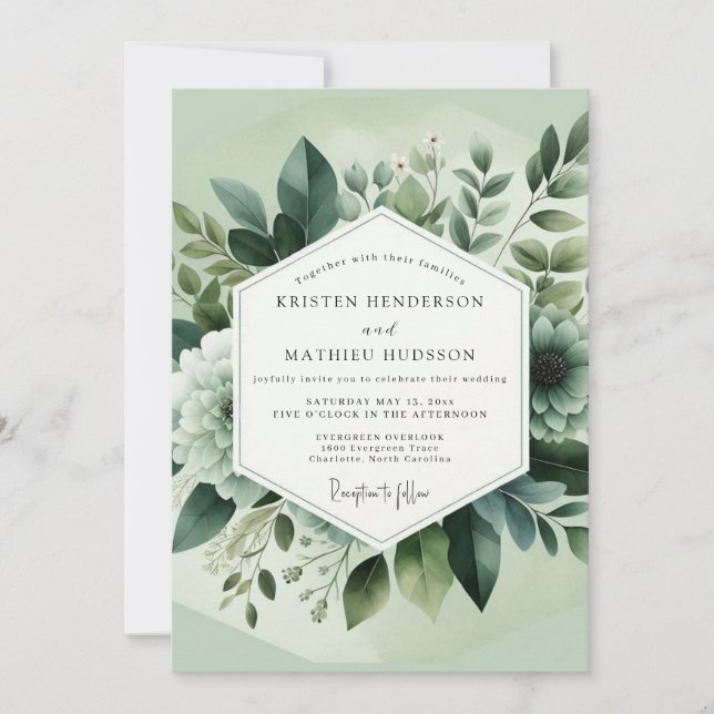 Invitation Mariage Enchanté de Fleur de Sauge Verte (Devant)