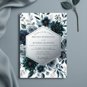 Invitation Mariage Enchanté de Fleurs Bleu Vert