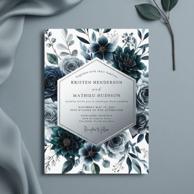 Invitation Mariage Enchanté de Fleurs Bleu Vert (Créateur téléchargé)