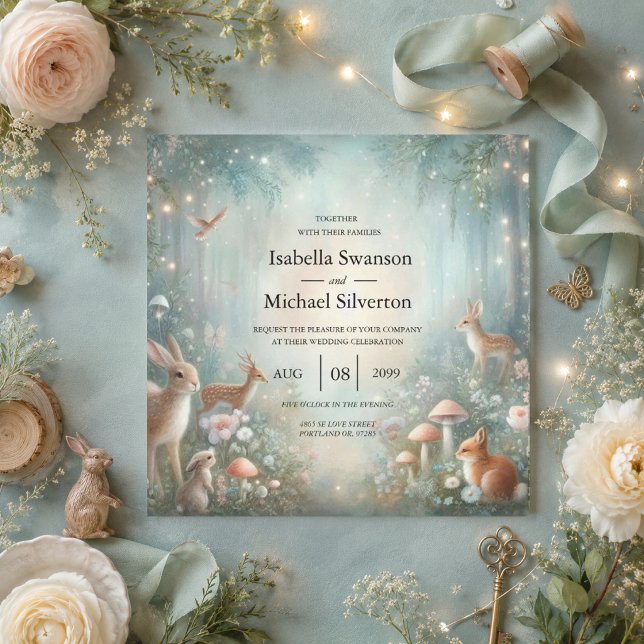 Invitation Mariage enchanté de forêt aux tons de thé et de pê (Créateur téléchargé)