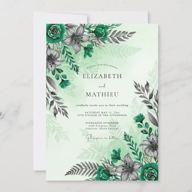 Invitation Mariage Enchanté de la Forêt de Verdure Émeraude (Devant)