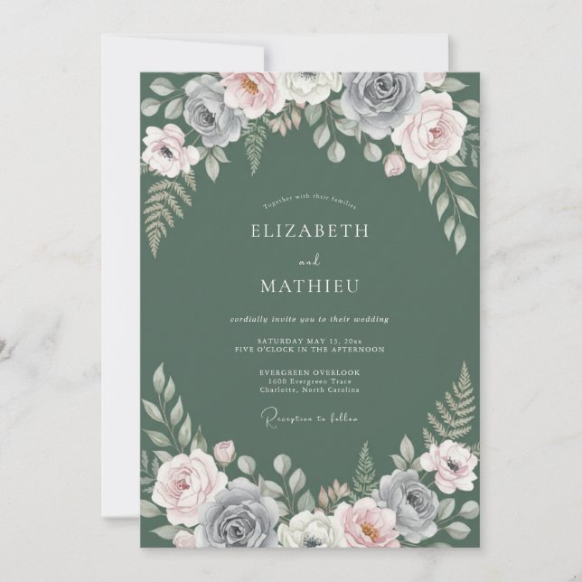 Invitation Mariage Enchanté de la Forêt de Vert Sauge (Devant)