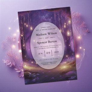 Invitation Mariage enchanté de Violet à minuit dans la forêt