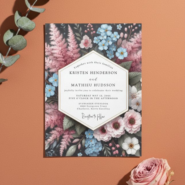 Invitation Mariage Enchanté Rose Poussiéreux Floral (Créateur téléchargé)