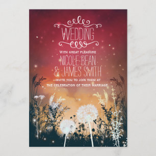 Invitation Mariage Enchantée Red Night Sky Stars & Foliage