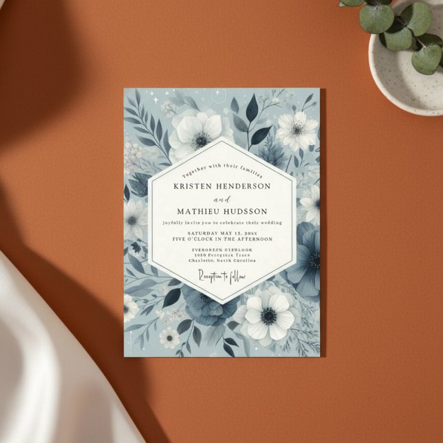 Invitation Mariage Enchantement Botanique Bleu Ardoise (Créateur téléchargé)