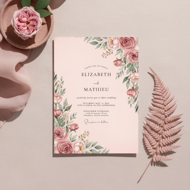 Invitation Mariage Enchantement Botanique Rose (Créateur téléchargé)